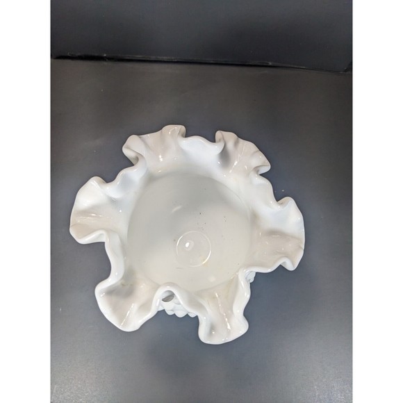FENTON WHITE MILK GLASS HOBNAIL 4 1/2" ROSE BOWL VASE RUFFLED CRIMPED EDGE - Picture 3 of 5